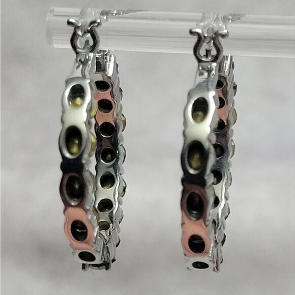 Emerald Color Crystal Hoop Earrings - Picture 13 of 16